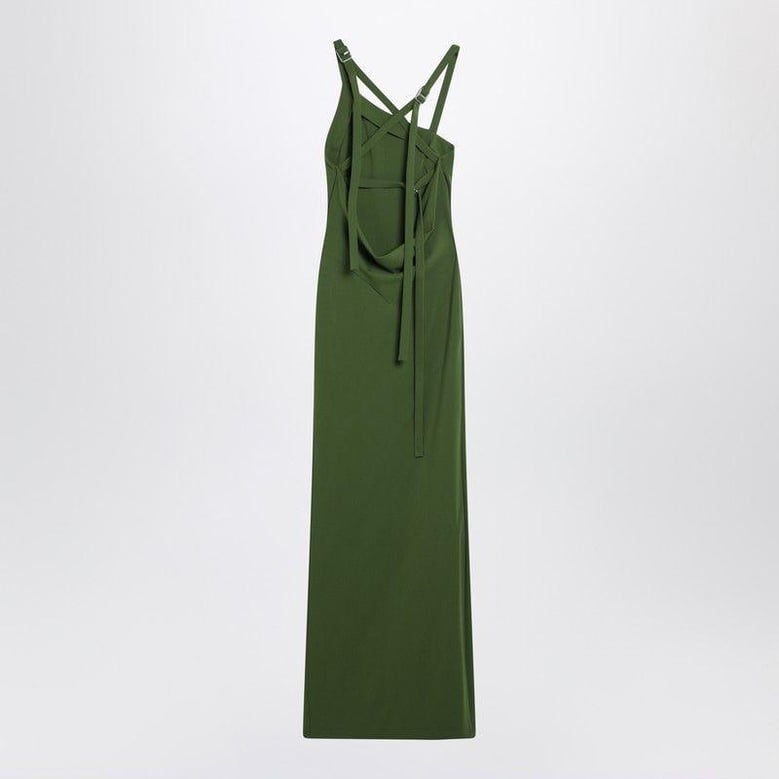 long green dress with slit by Selfnex