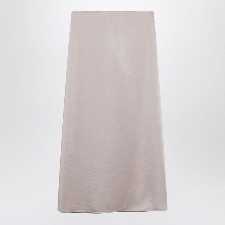 blush satin midi skirt by Selfnex