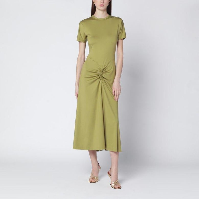 blaire dress with gathered waist in yellowish green by Selfnex
