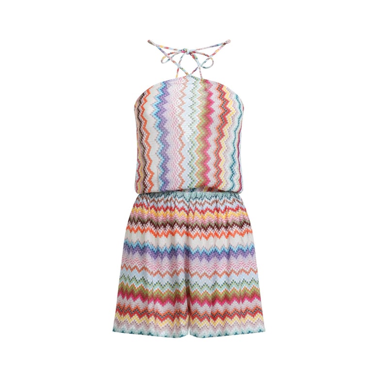 short jumpsuit in lamé viscose with pixel-effect zigzag pattern by Selfnex