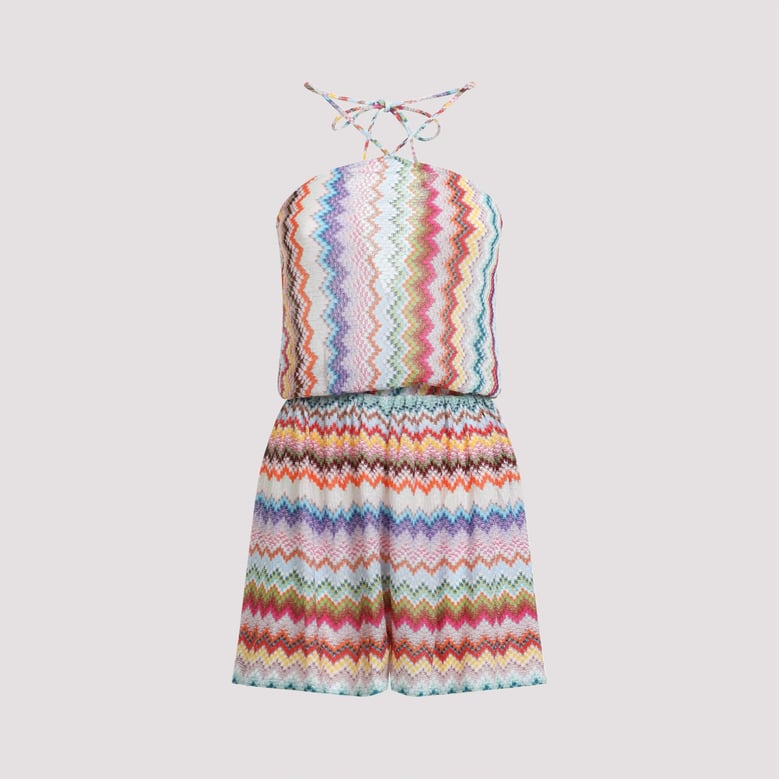 short jumpsuit in lamé viscose with pixel-effect zigzag pattern by Selfnex
