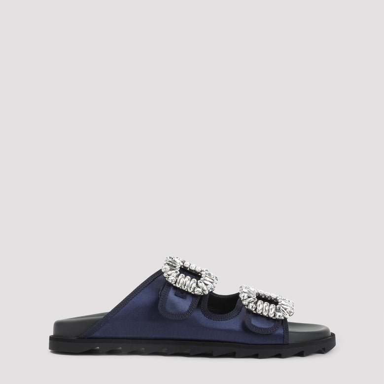 blue slidy strass bord gros satin mules by Selfnex