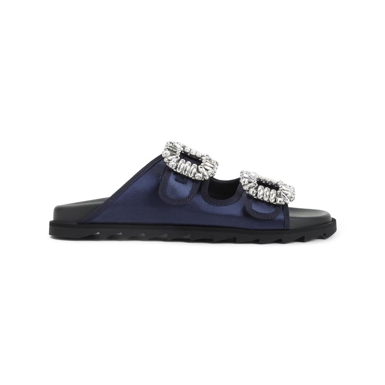 blue slidy strass bord gros satin mules by Selfnex