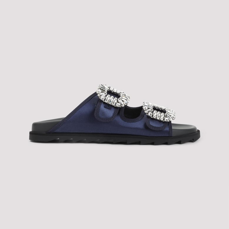 blue slidy strass bord gros satin mules by Selfnex