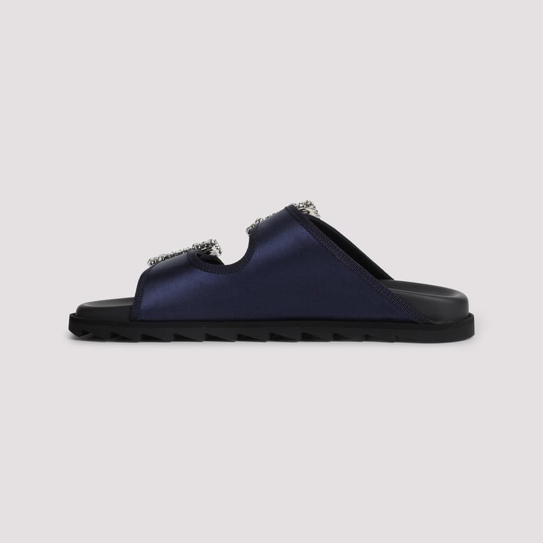 blue slidy strass bord gros satin mules by Selfnex