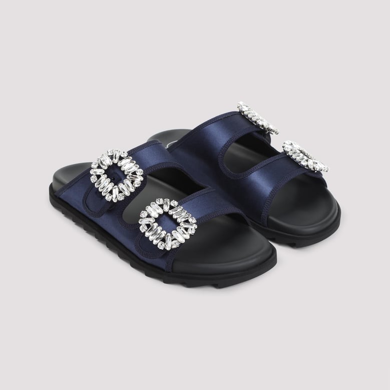 blue slidy strass bord gros satin mules by Selfnex