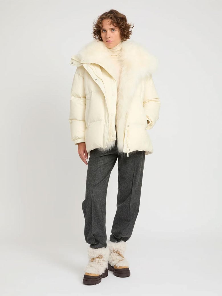 ys army collection mid-length down jacket with removable bib and lambswool trim by Selfnex