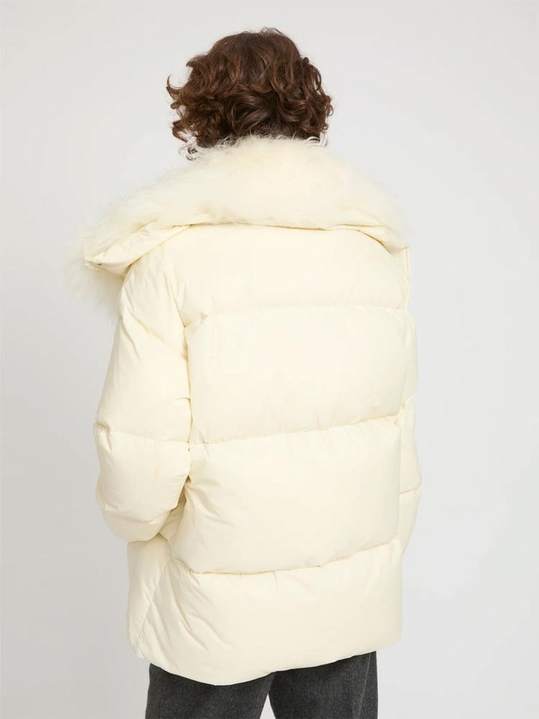 ys army collection mid-length down jacket with removable bib and lambswool trim by Selfnex
