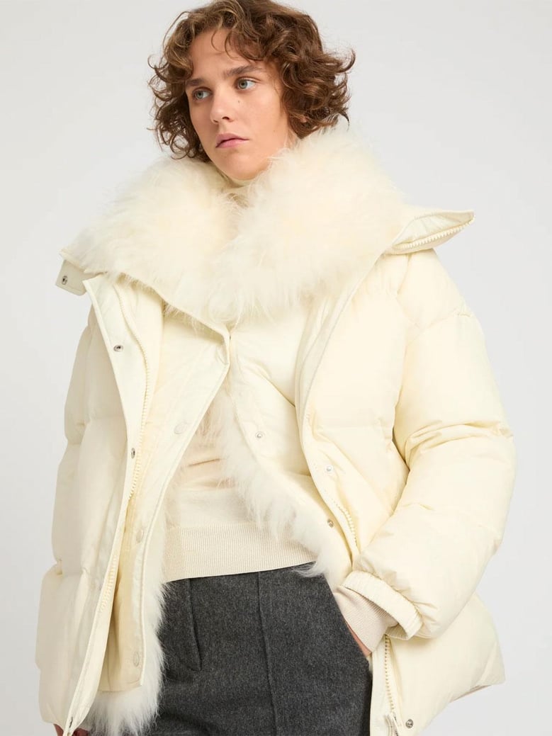 ys army collection mid-length down jacket with removable bib and lambswool trim by Selfnex