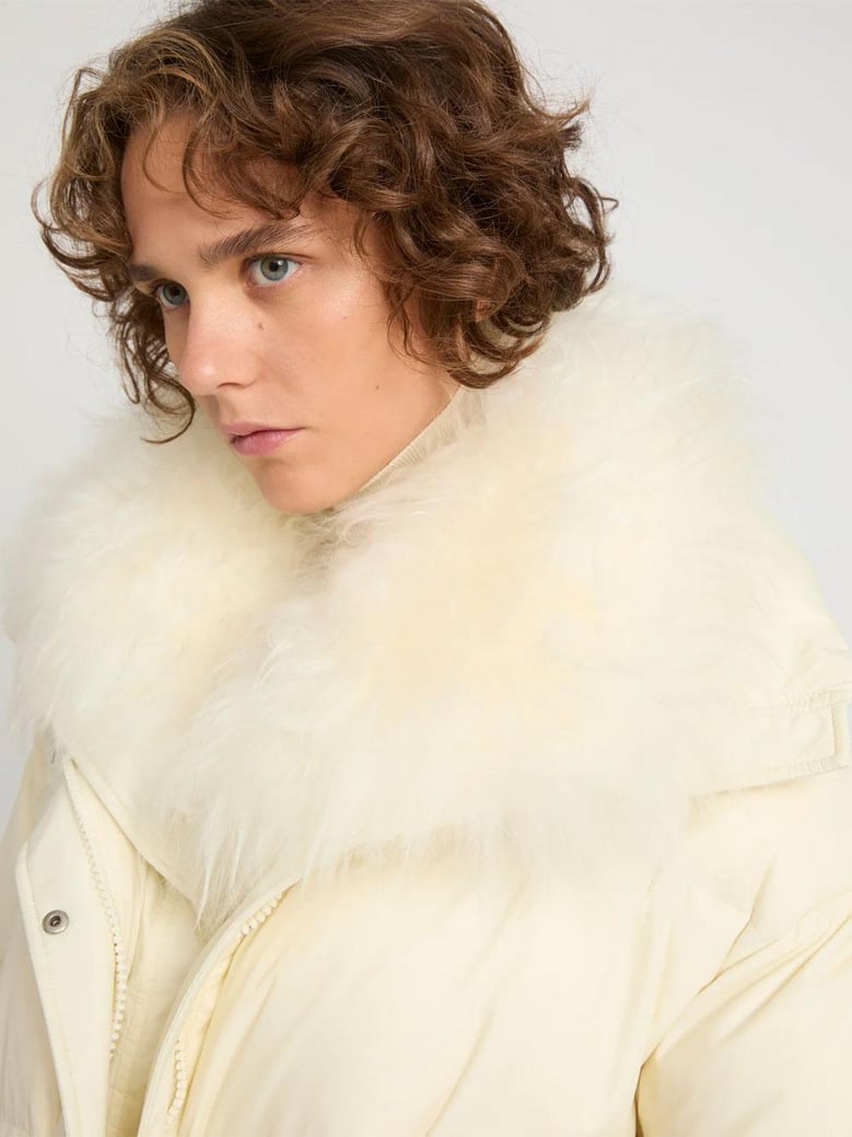 ys army collection mid-length down jacket with removable bib and lambswool trim by Selfnex
