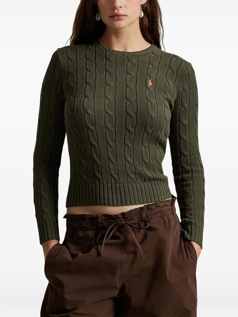 crew neck sweater in cable knit cotton by Selfnex
