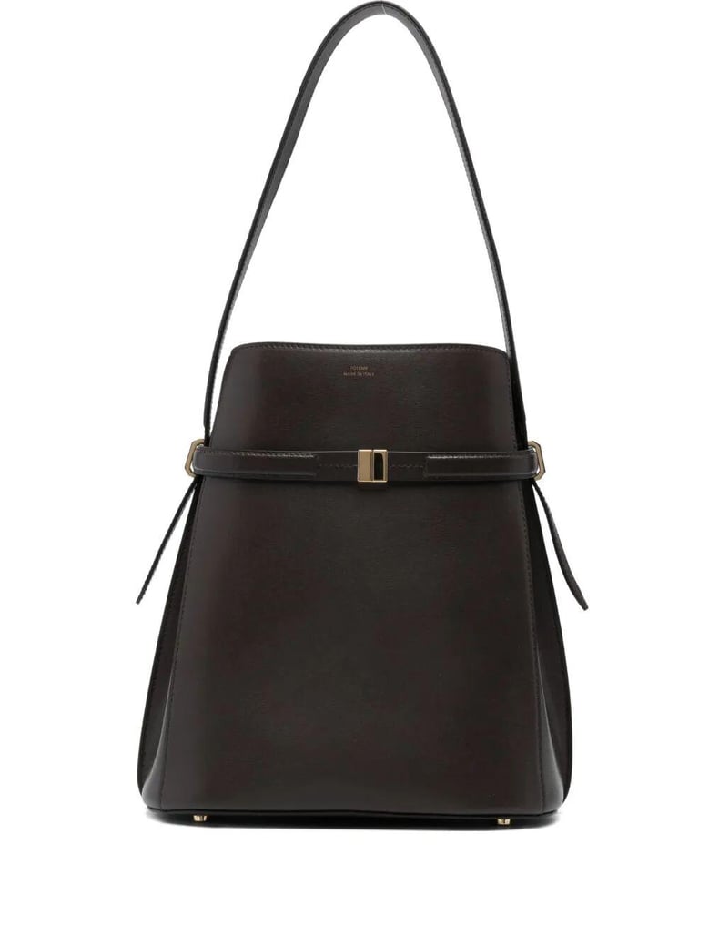 belted leather bucket bag by Selfnex