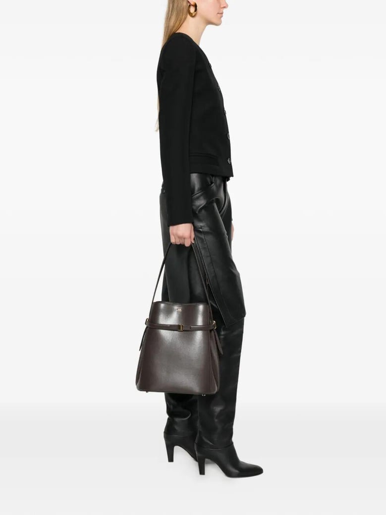 belted leather bucket bag by Selfnex