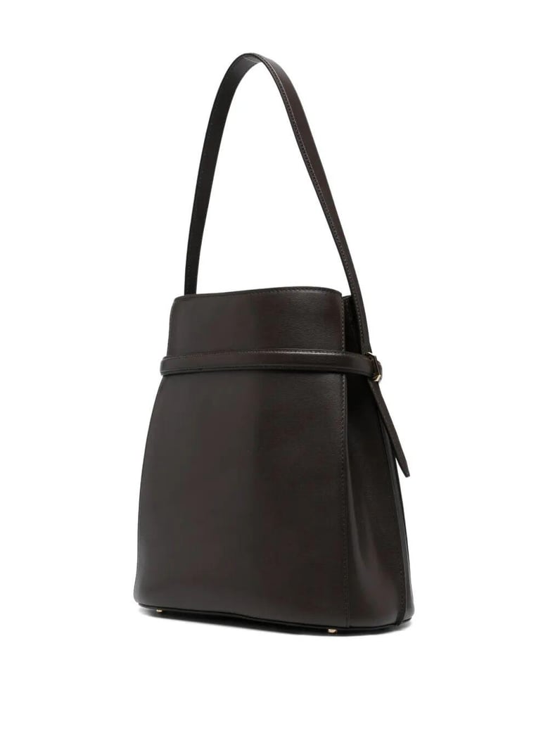 belted leather bucket bag by Selfnex
