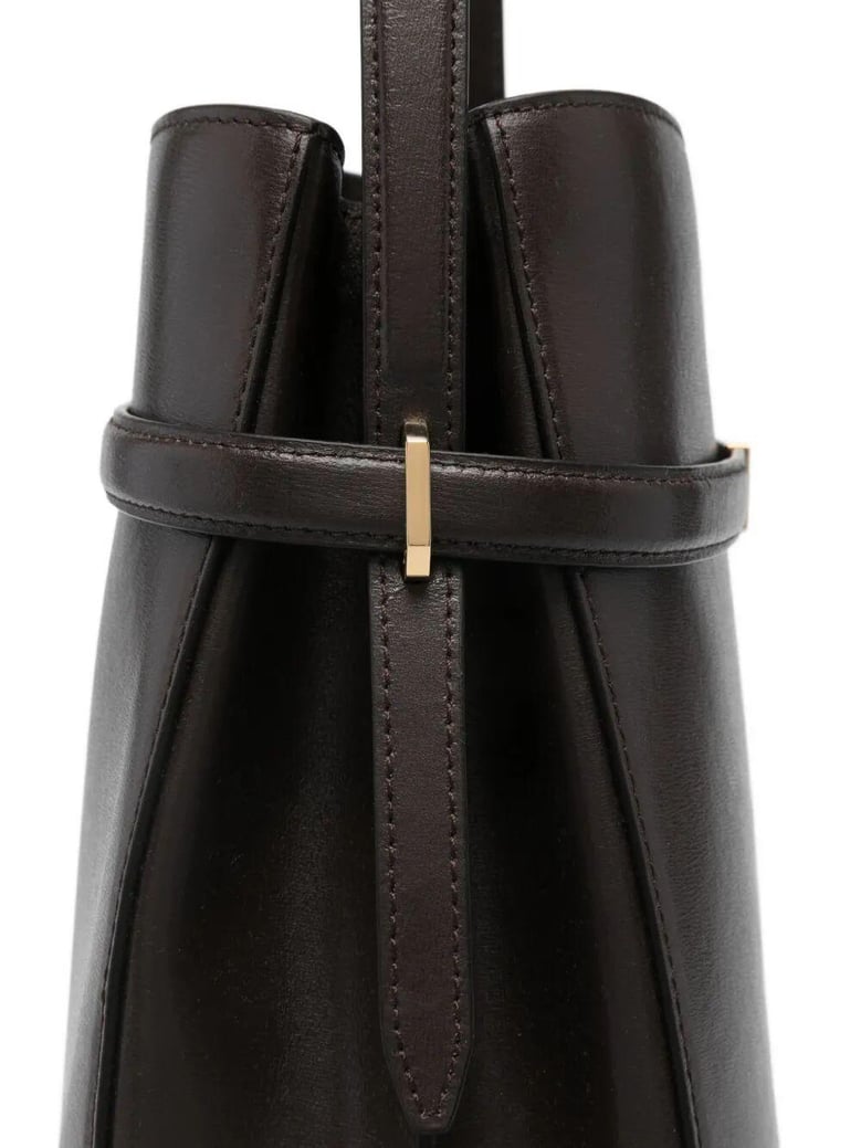 belted leather bucket bag by Selfnex