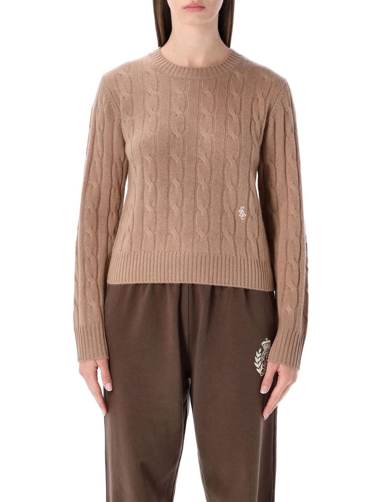 sporty & rich cropped cable-knit cashmere sweater camel by Selfnex