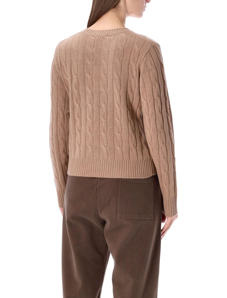 sporty & rich cropped cable-knit cashmere sweater camel by Selfnex