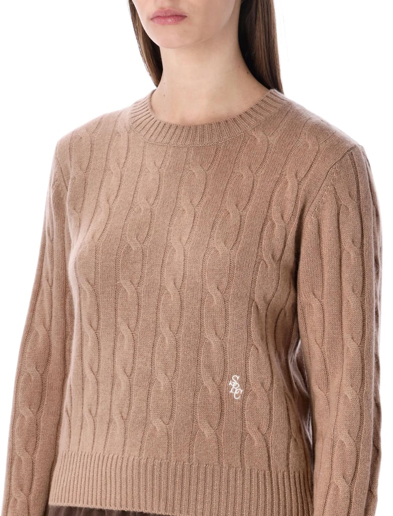 sporty & rich cropped cable-knit cashmere sweater camel by Selfnex