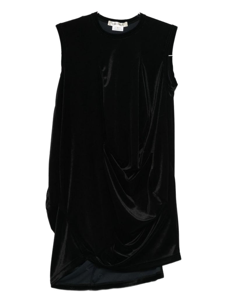 black sleeveless draped detail asymmetric hem t-shirt by Selfnex