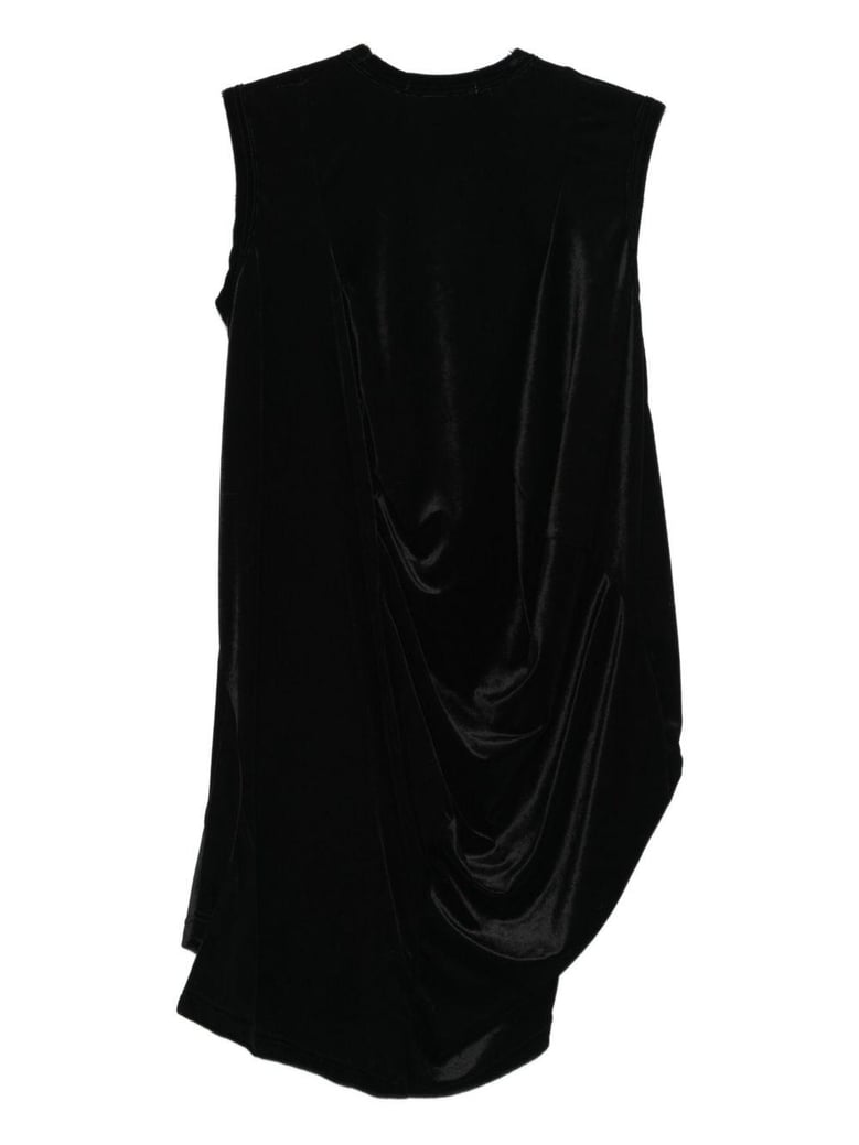 black sleeveless draped detail asymmetric hem t-shirt by Selfnex
