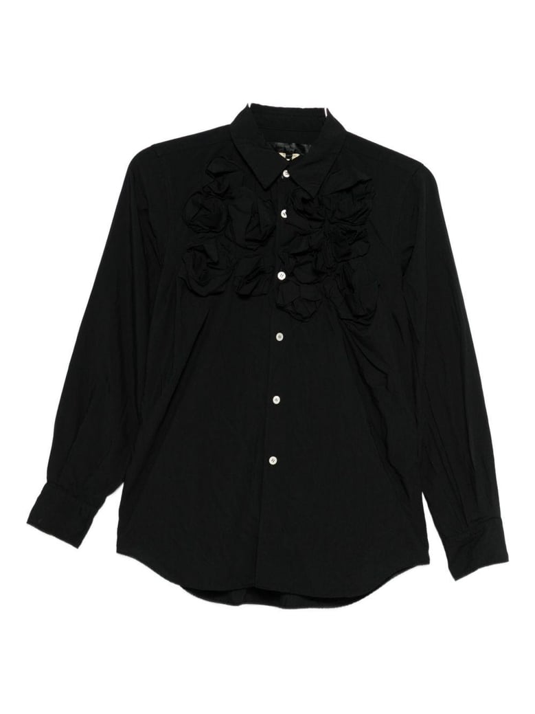black floral appliqué long sleeves buttoned cuffs shirt by Selfnex