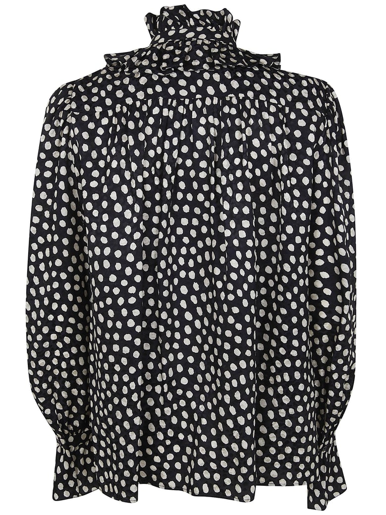 polka dot blouse with ruffles by Selfnex