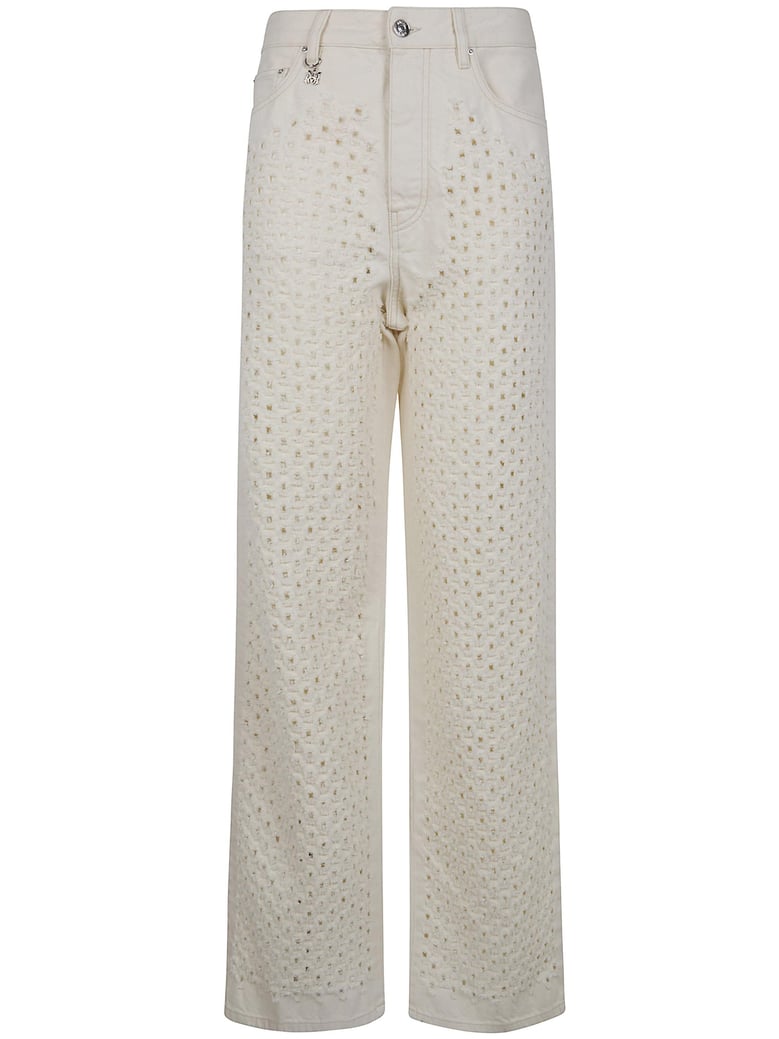 boucle denim straight jeans by Selfnex