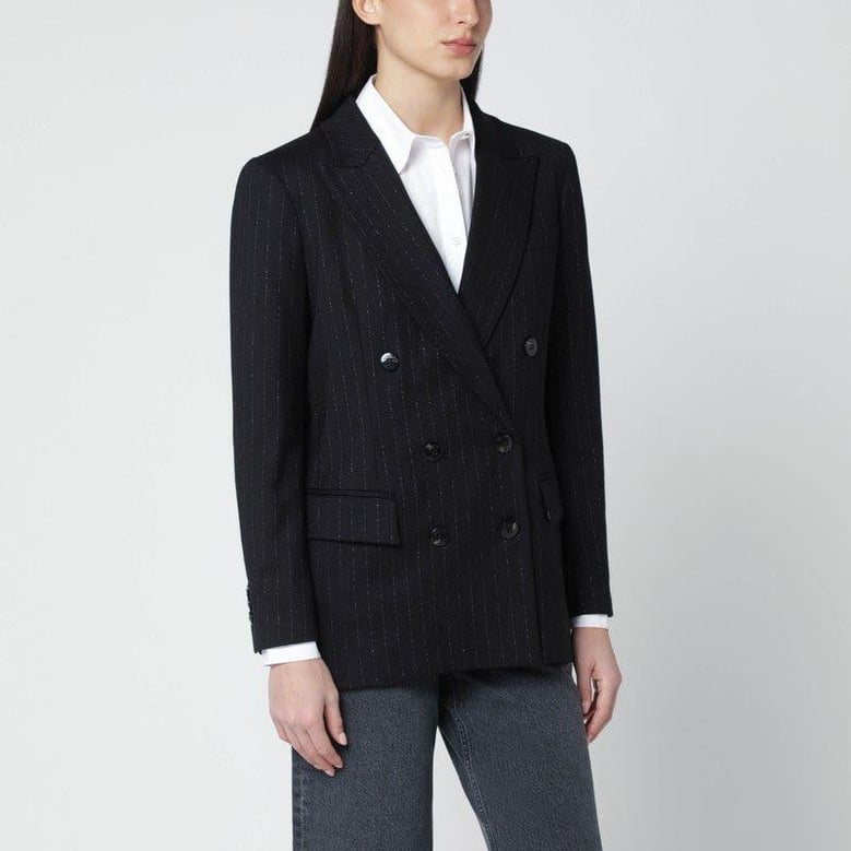 black pinstripe lurex doublebreasted jacket by Selfnex