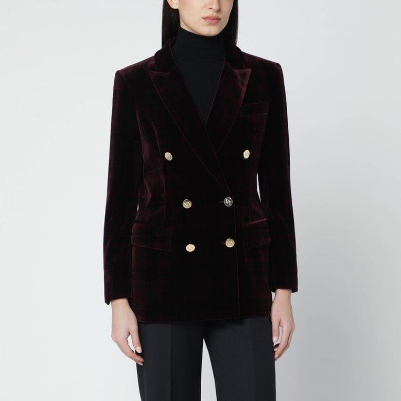 bordeaux velvet doublebreasted jacket by Selfnex