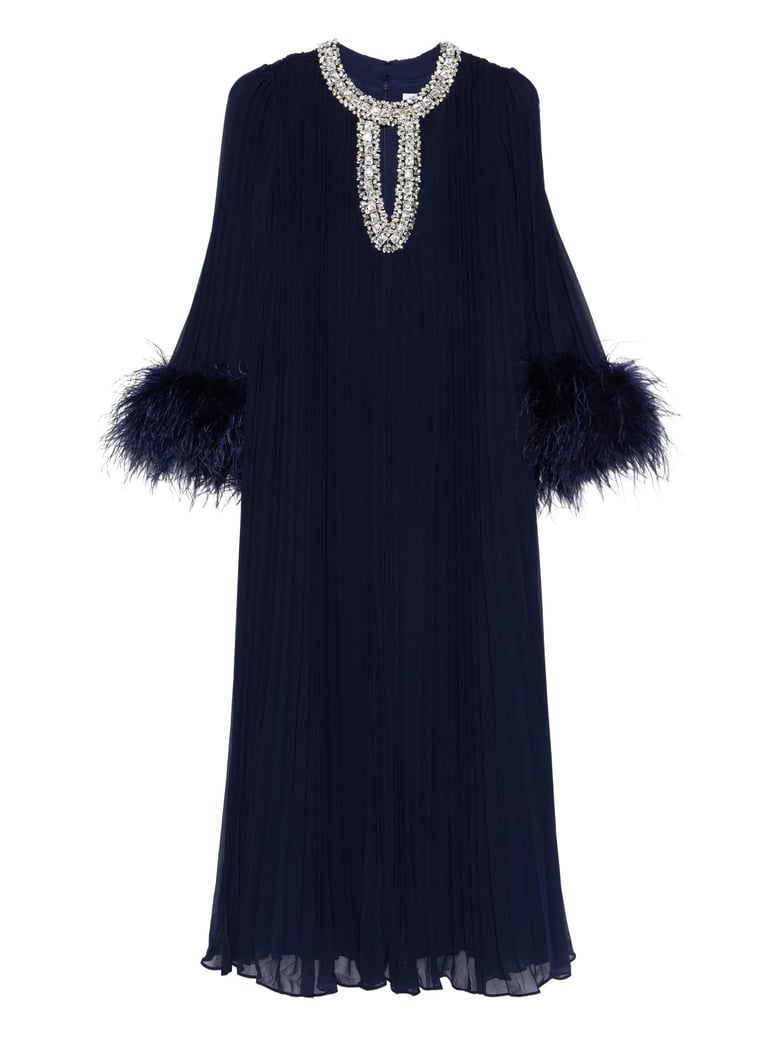 chiffon feather midi dress by Selfnex