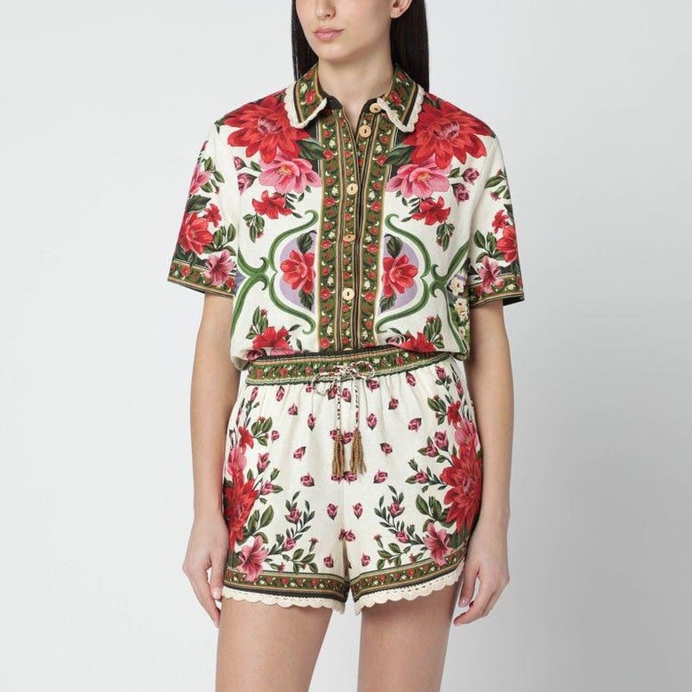 linenblend shirt with floral print by Selfnex