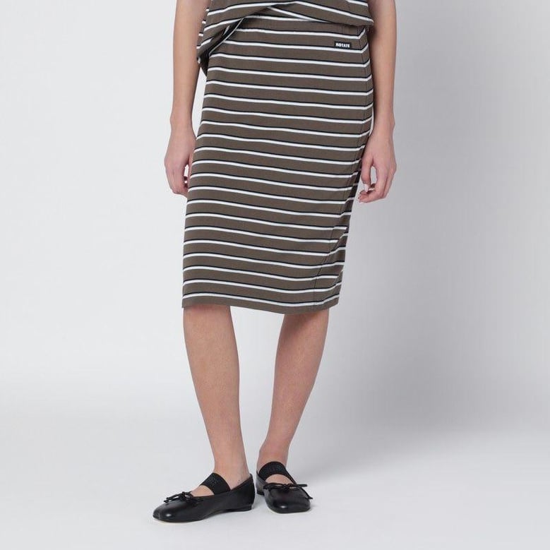 brown striped cottonjersey pencil skirt by Selfnex