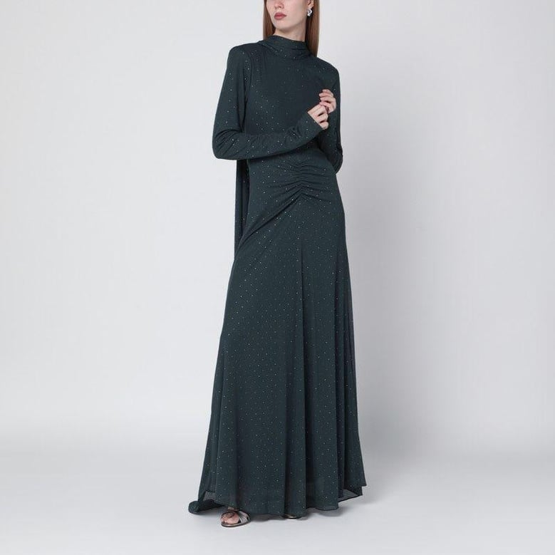 long green dress with rhinestones by Selfnex