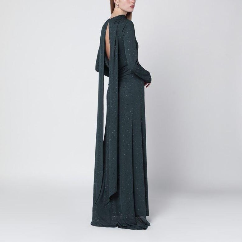 long green dress with rhinestones by Selfnex