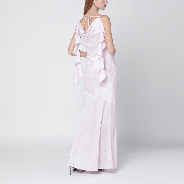long pink satin jacquard dress with ruffles by Selfnex