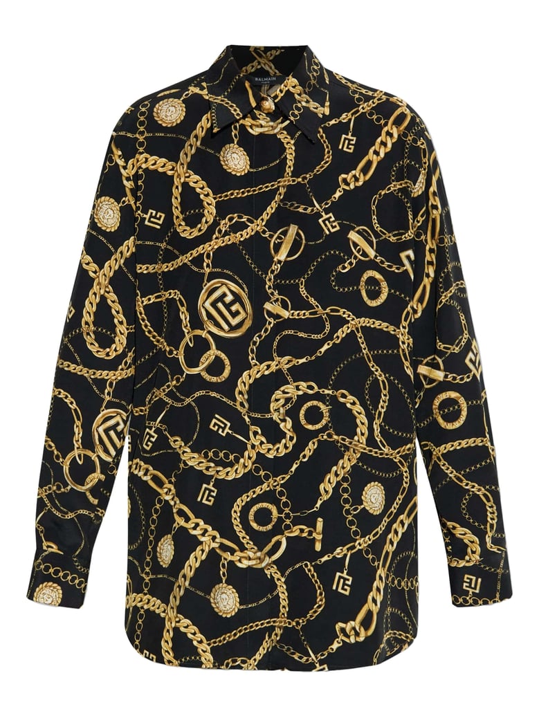 black silk print shirt by Selfnex