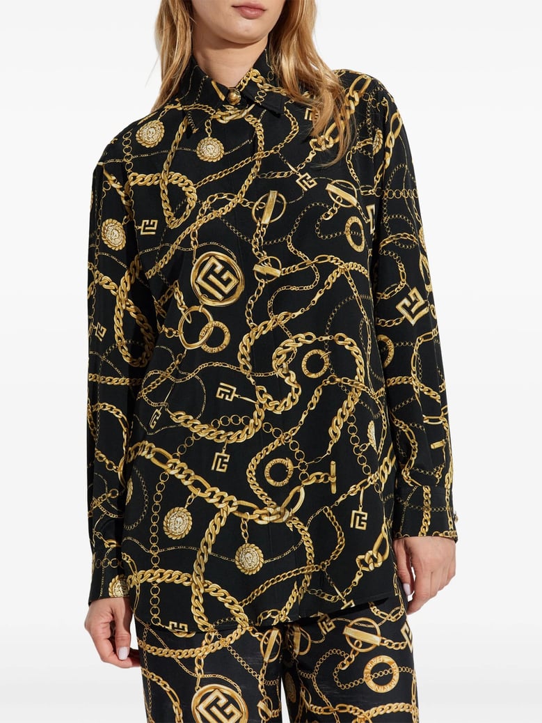 black silk print shirt by Selfnex