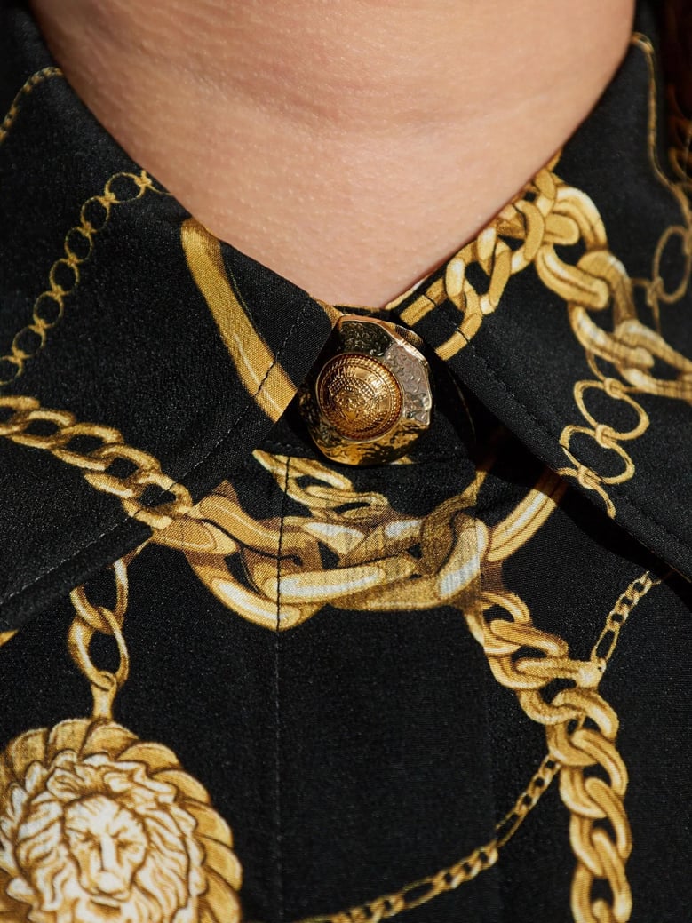 black silk print shirt by Selfnex