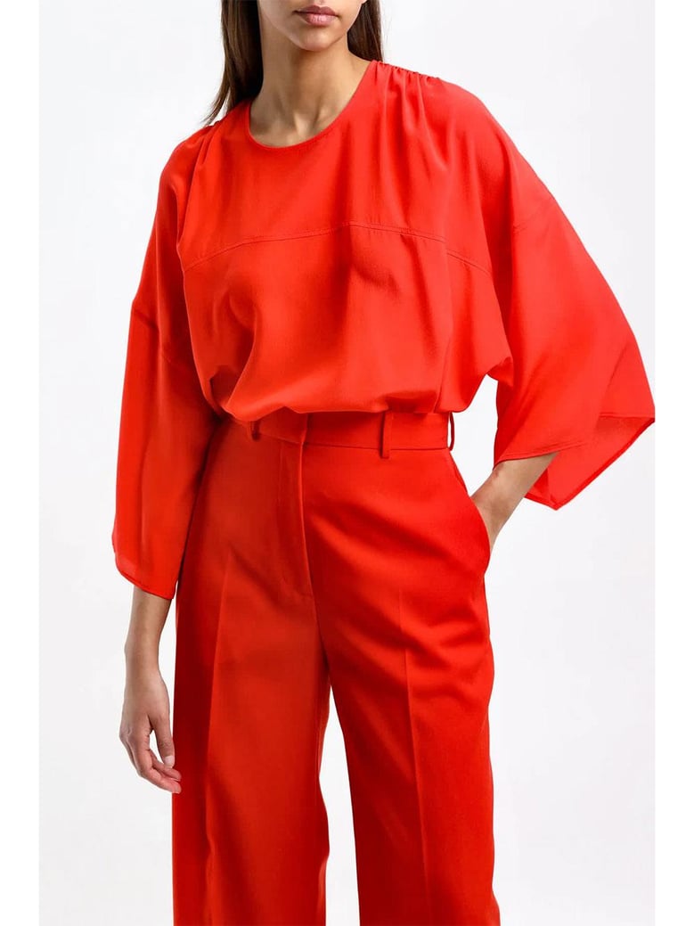 red silk round neck top by Selfnex