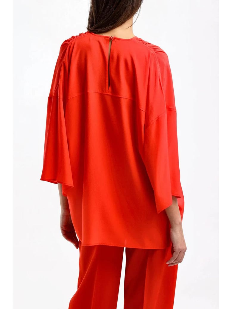 red silk round neck top by Selfnex