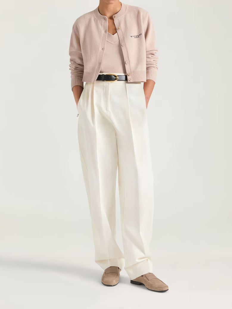 nude wool cardigan by Selfnex