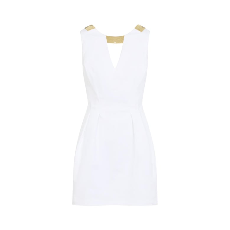 ivory white cotton mini dress with gold detail by Selfnex
