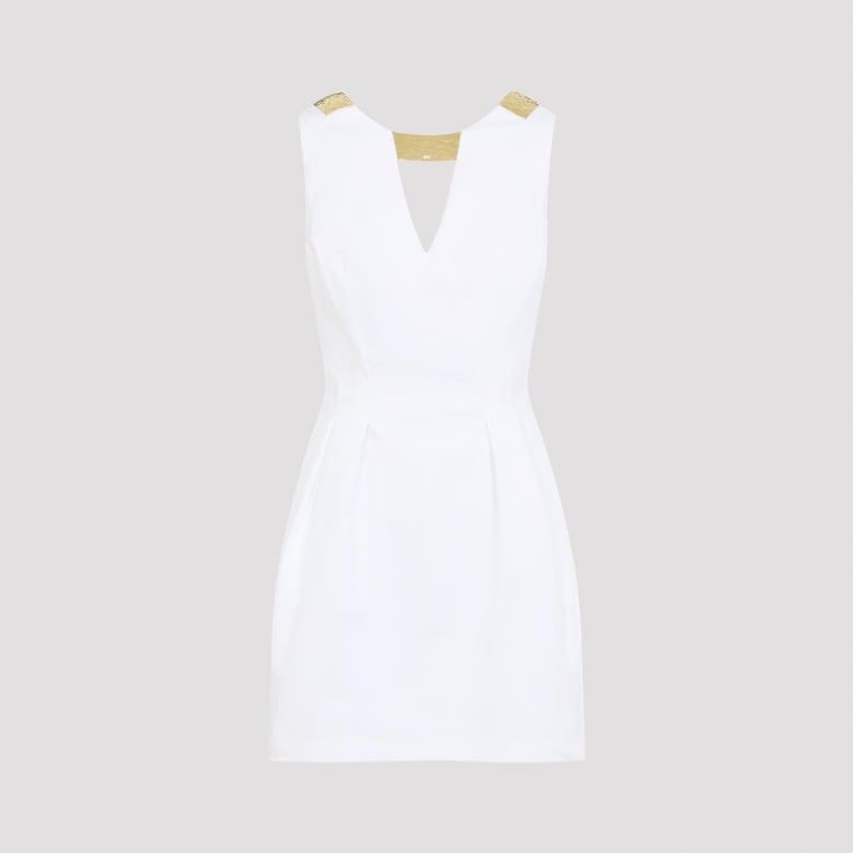 ivory white cotton mini dress with gold detail by Selfnex