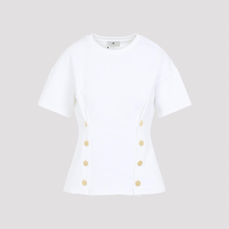 chalk white cotton gold buttoned t-shirt by Selfnex
