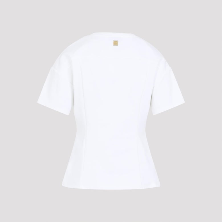 chalk white cotton gold buttoned t-shirt by Selfnex