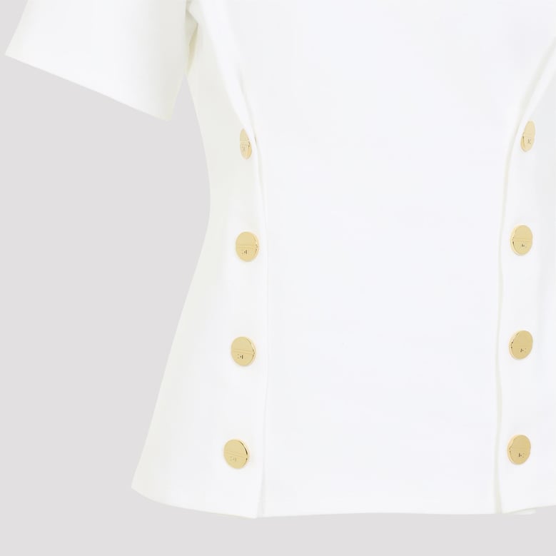 chalk white cotton gold buttoned t-shirt by Selfnex