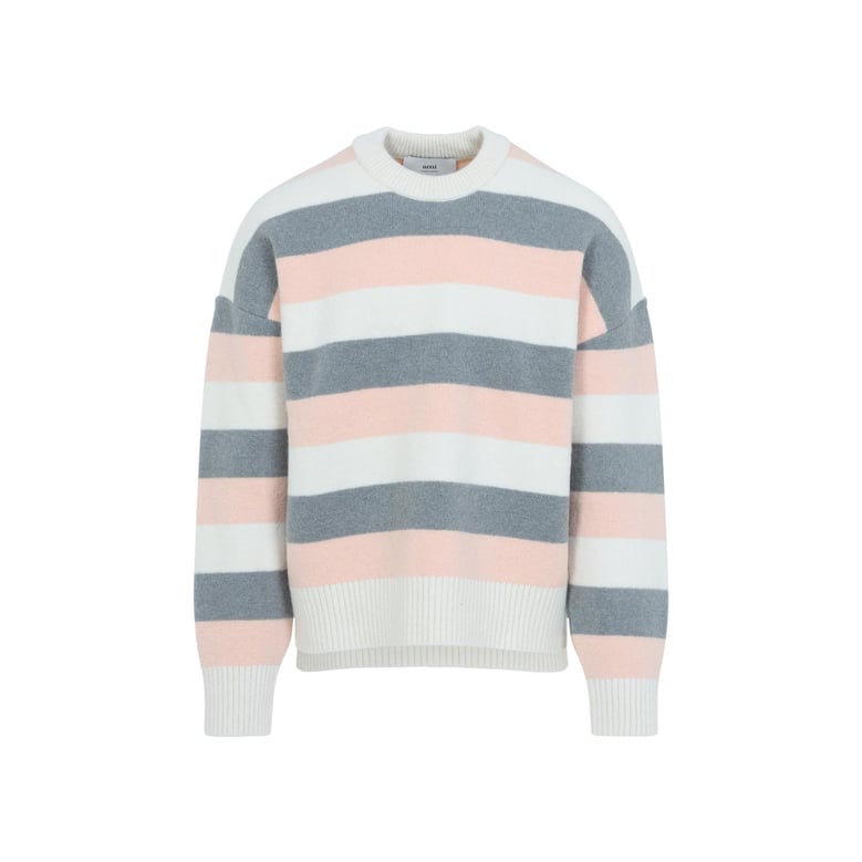 grey alpaca striped crewneck sweater by Selfnex