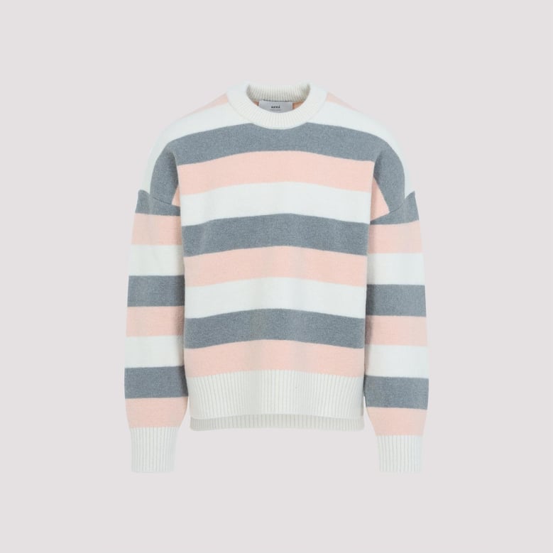 grey alpaca striped crewneck sweater by Selfnex