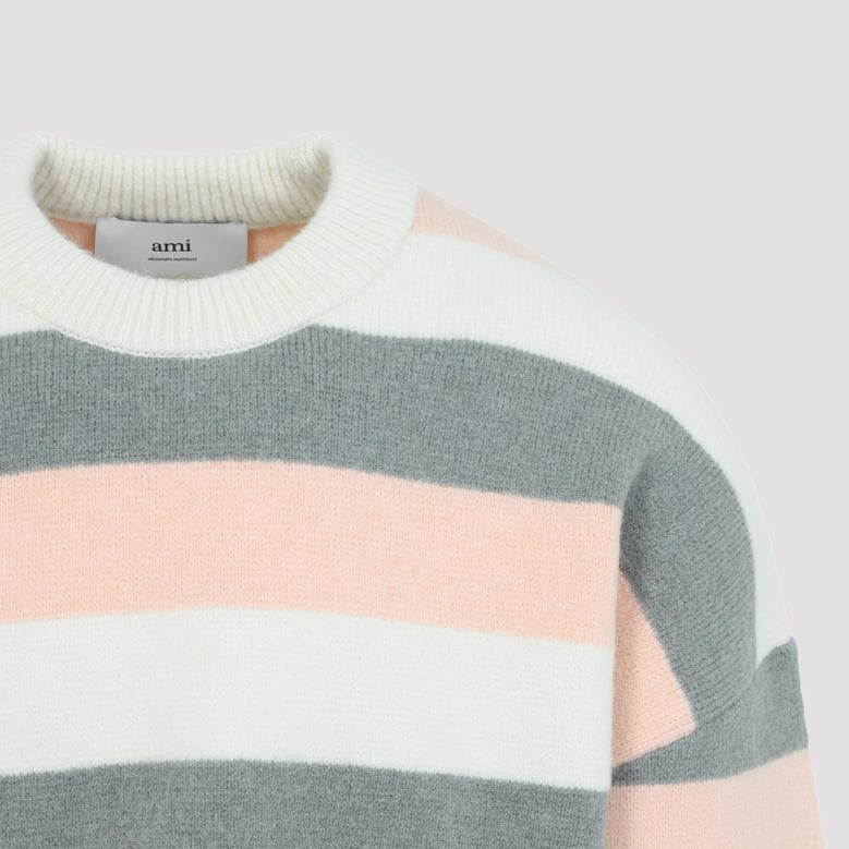 grey alpaca striped crewneck sweater by Selfnex