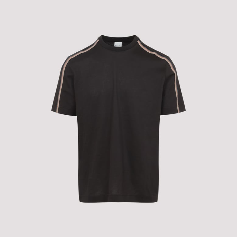 mud brown cotton stripe tape detail t-shirt by Selfnex